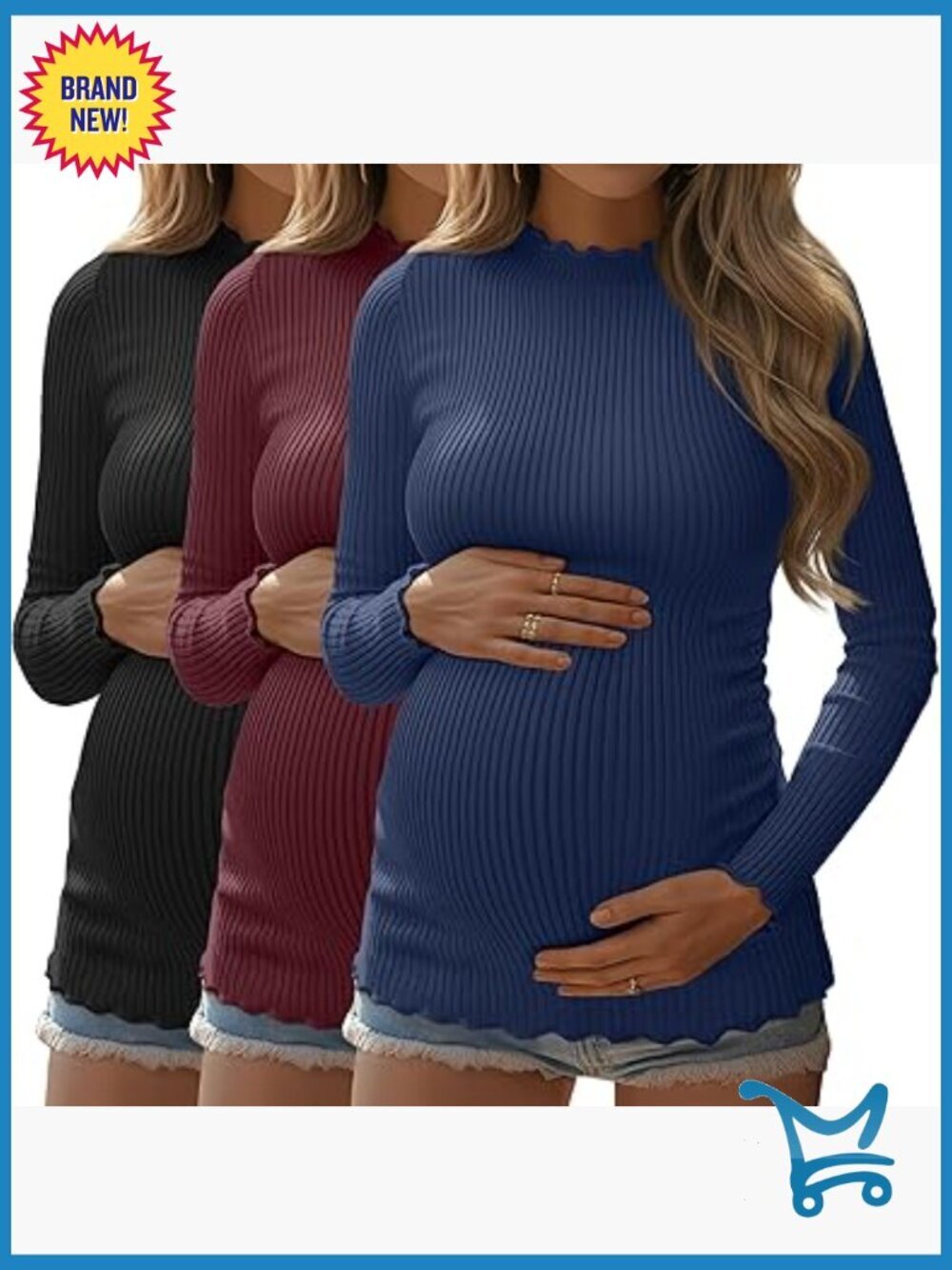 3 Pack Maternity Ribbed Knit Tops Long Sleeve Mock Neck Basic Tunic Fall Shirts